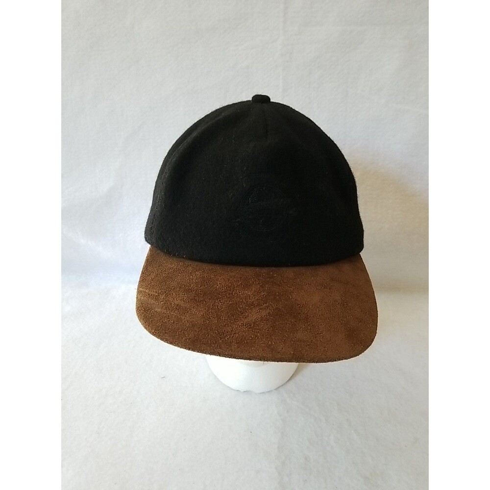 Adventure Bound Vintage Style Baseball Hat Cap Black Tan Wool Leather